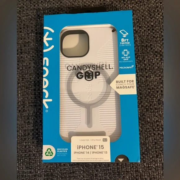 New! Speck iphone 15 Magsafe Candyshell Grip Case in White with Black Trim - Picture 1 of 4